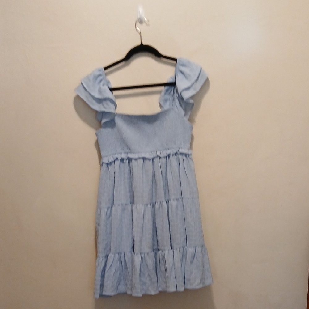 Altar'd State Blue Ruffled Tiered Sundress with Puff Cap Sleeves